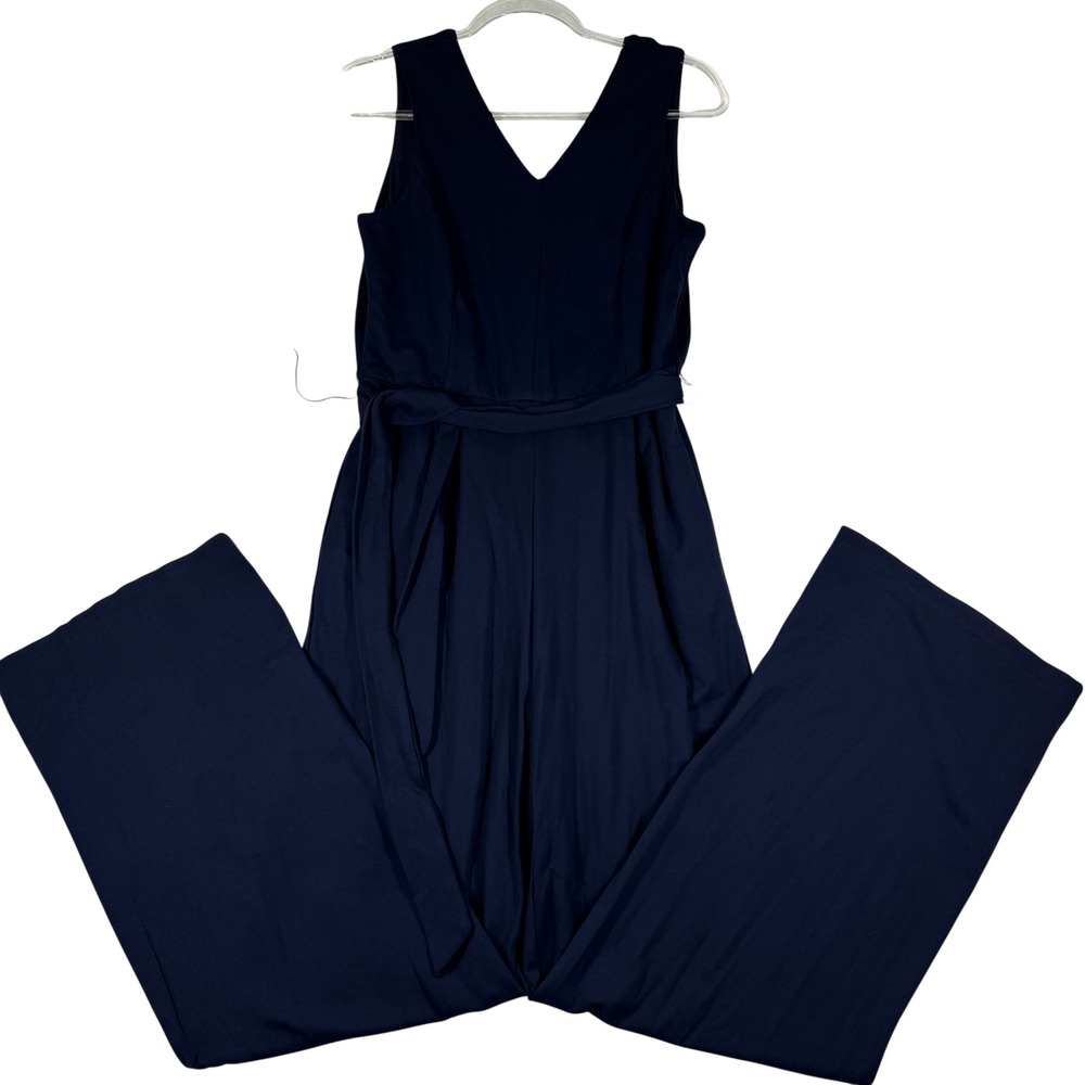 J.McLaughlin Womens Navy Blue V-Neck Sleeveless Wide Leg Belted Jumpsuit Size M